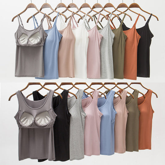 Seamless Camisole with Built-in Bra and Chest Pad